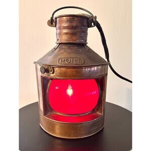 Vintage Antique Copper Red PORT Nautical Ship Corner Light / Lamp